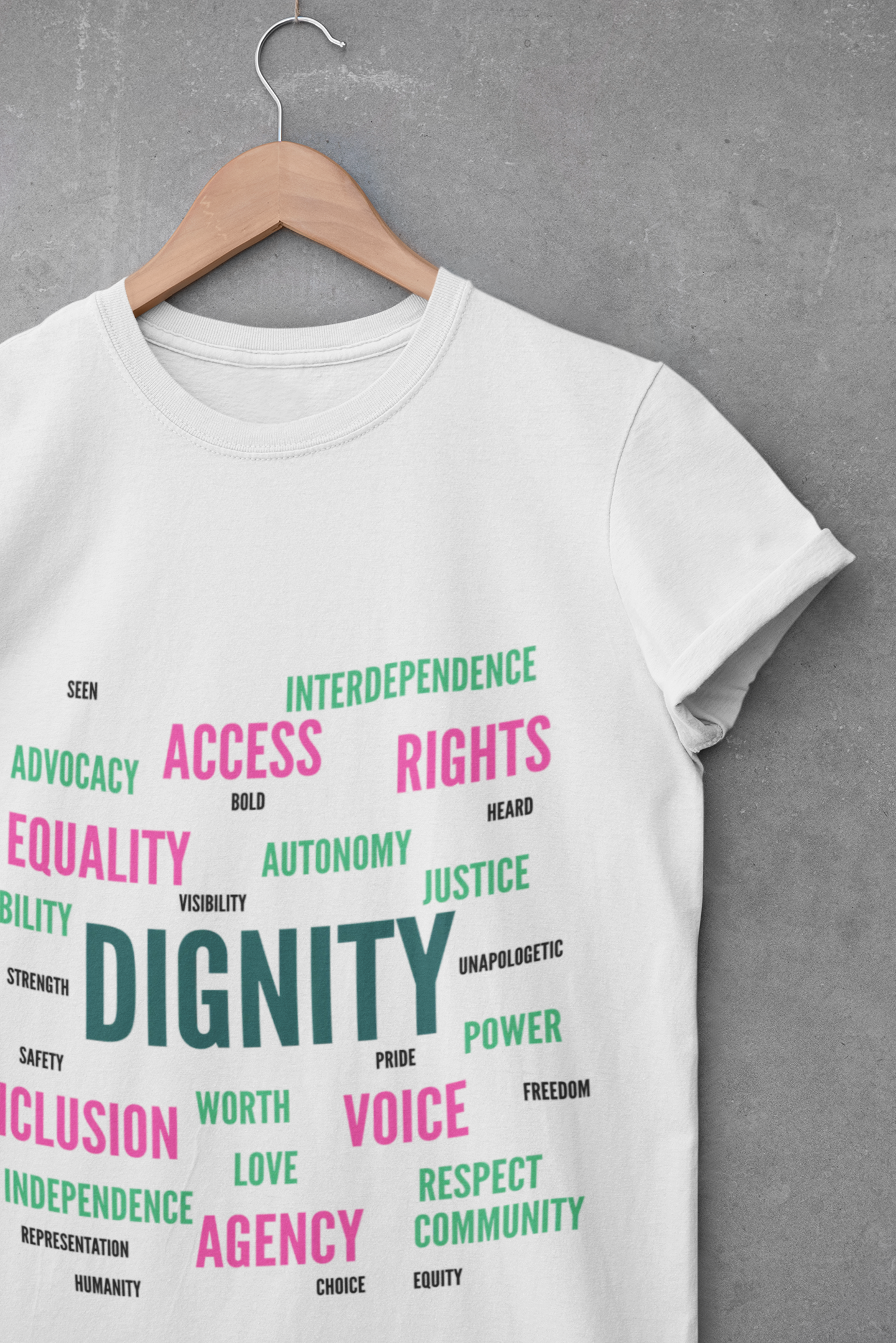 Dignity Word Cloud T-Shirt - Disability Advocacy | Caregiver Shirt